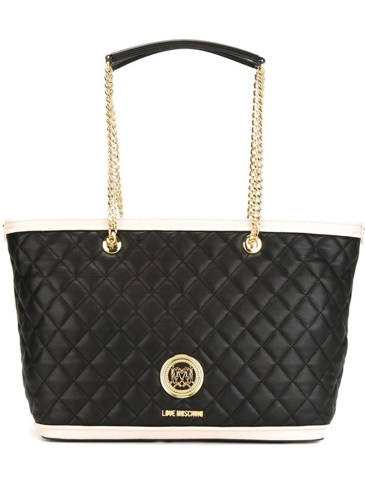 Love Moschino Contrast Trim Quilted Diamond Shoulder Bag, Women's, Black, Polyurethane