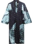 Homme Plissé Issey Miyake Abstract Print Kimono Coat, Men's, Size: 3, Blue, Polyester