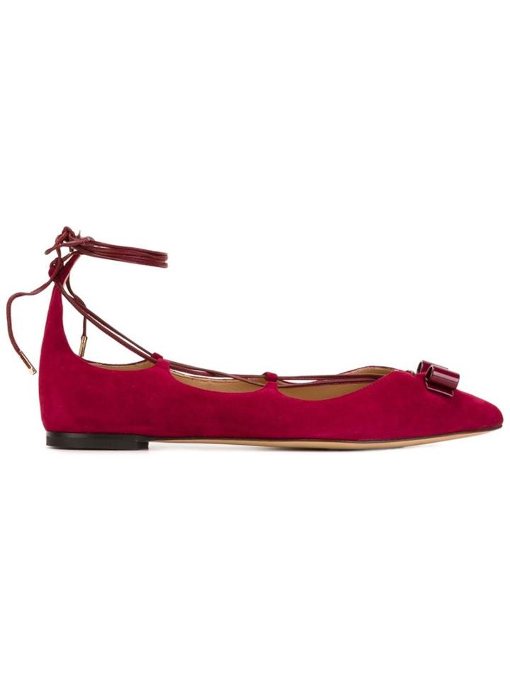 Salvatore Ferragamo Claire Ballerinas, Women's, Size: 9.5, Red, Calf Suede/leather