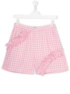 Msgm Kids Teen Ruffled Gingham Shorts - Pink