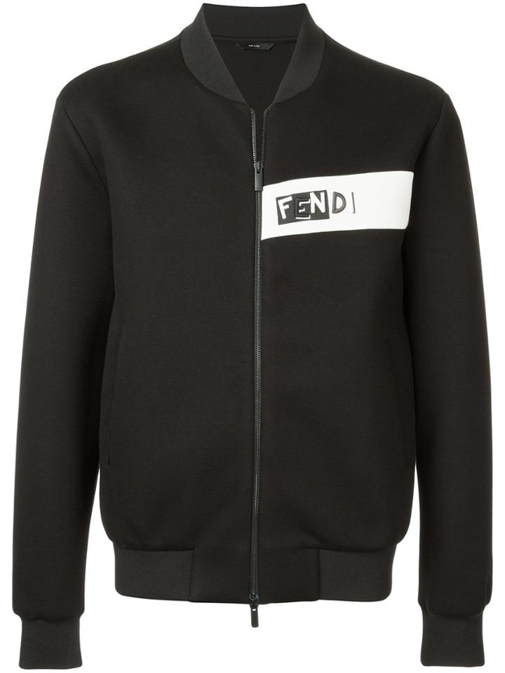 Fendi Logo Patch Bomber Jacket - Black