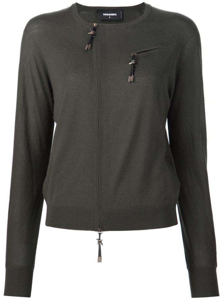 Dsquared2 'barb Wire' Zip-up Sweater, Women's, Size: Small, Green, Wool