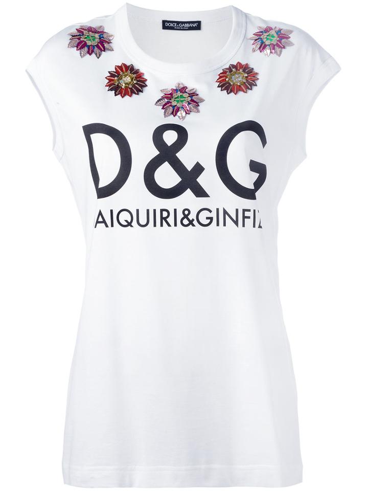 Dolce & Gabbana Embellished Tank, Women's, Size: 38, White, Plastic/polyester/resin/cotton