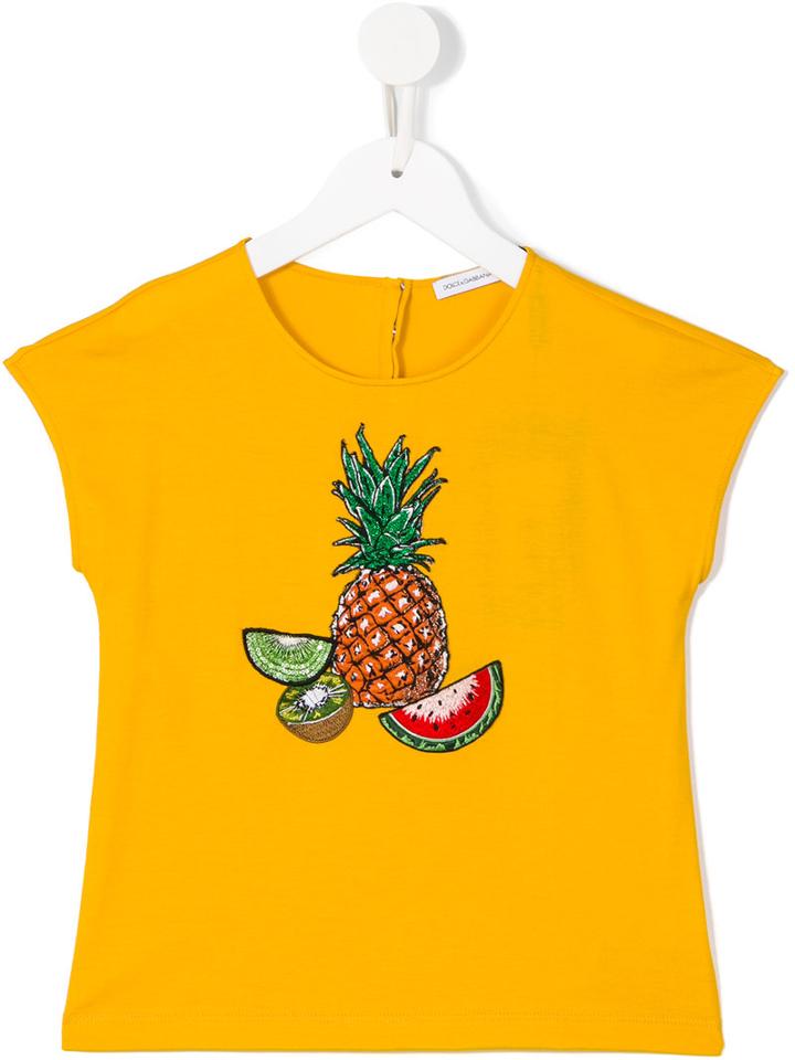 Dolce & Gabbana Kids Pineapple Print T-shirt, Kids Unisex, Size: 6 Yrs, Yellow/orange, Cotton/viscose/polyester/polyamide
