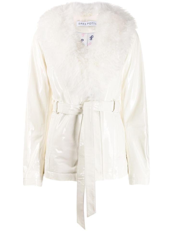 Saks Potts Fur-trimmed Fitted Coat - White