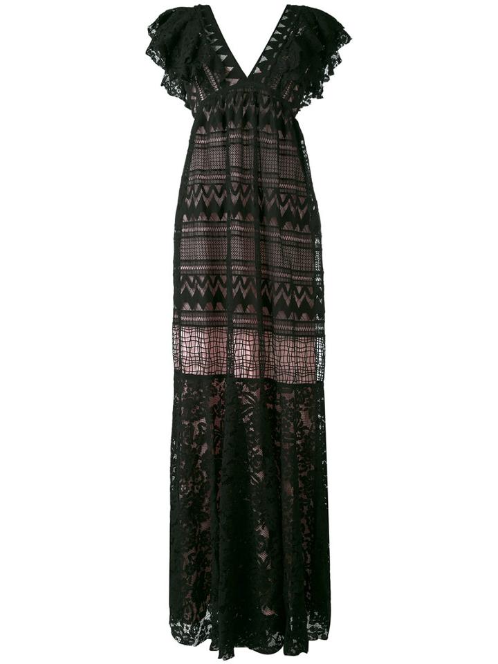 Si-jay - Plunge V-neck Gown - Women - Cotton/polyamide - 42, Black, Cotton/polyamide
