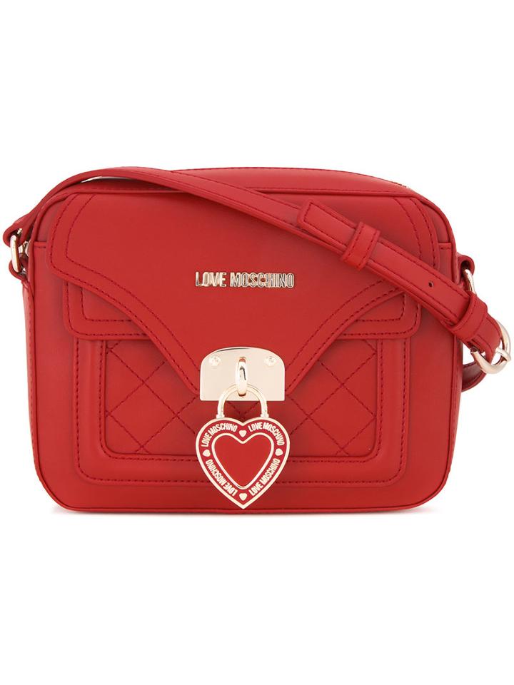 Love Moschino Heart Buckle Shoulder Bag, Women's, Red, Polyurethane