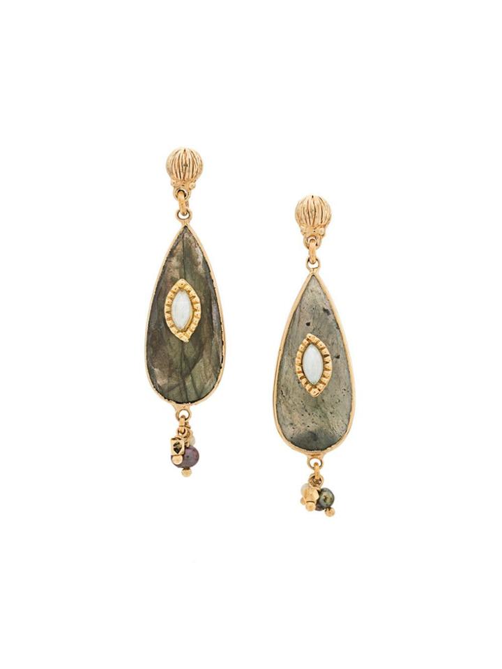 Gas Bijoux Serti Goutte Teardrop Earrings - Green