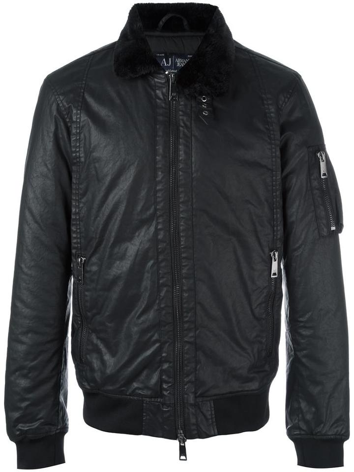 Armani Jeans Zipped Bomber Jacket, Men's, Size: 50, Black, Cotton/spandex/elastane/polyurethane/polyamide