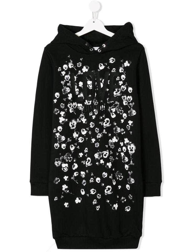 Givenchy Kids Teen Love Embroidered Hoodie Dress - Black