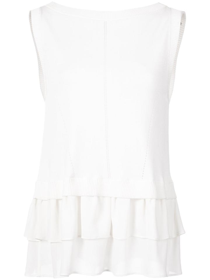 Nicole Miller Ruffle Sleeveless Blouse - White