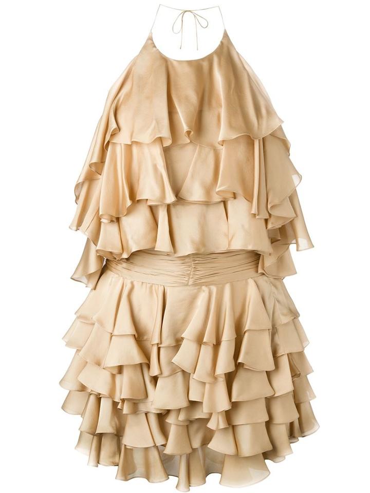Balmain Ruffle Dresss, Women's, Size: 38, Nude/neutrals, Silk