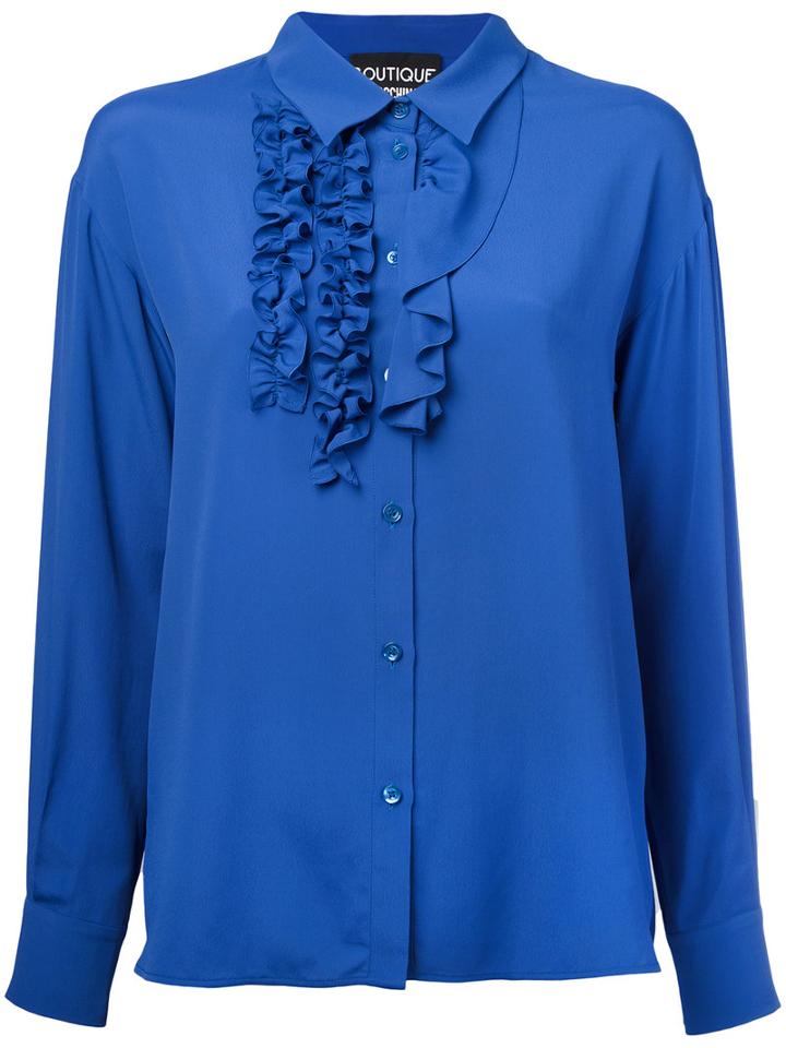 Boutique Moschino Ruffled Detail Shirt, Women's, Size: 42, Blue, Silk/rayon