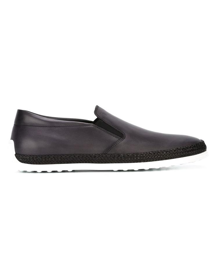 Tod S Contrast Sole Loafers, Men's, Size: 8, Black, Calf Leather/leather/rubber