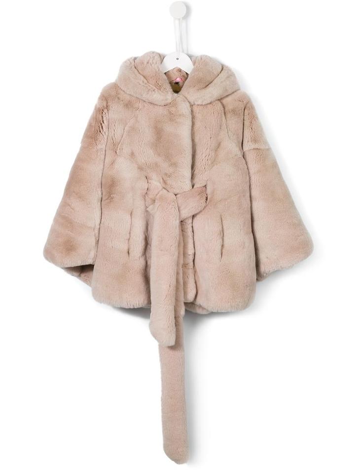 Butka Fur Belted Hood Jacket, Girl's, Size: 8 Yrs, Nude/neutrals