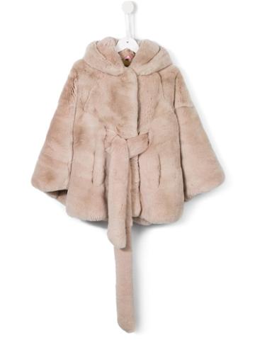 Butka Fur Belted Hood Jacket, Girl's, Size: 8 Yrs, Nude/neutrals