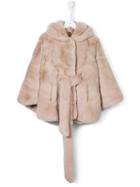 Butka Fur Belted Hood Jacket, Girl's, Size: 8 Yrs, Nude/neutrals
