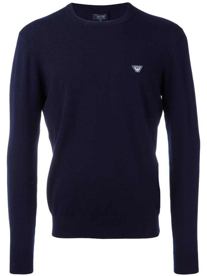 Armani Jeans Logo Crew Neck Jumper, Men's, Size: Large, Blue, Viscose/polyamide