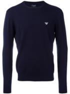 Armani Jeans Logo Crew Neck Jumper, Men's, Size: Large, Blue, Viscose/polyamide