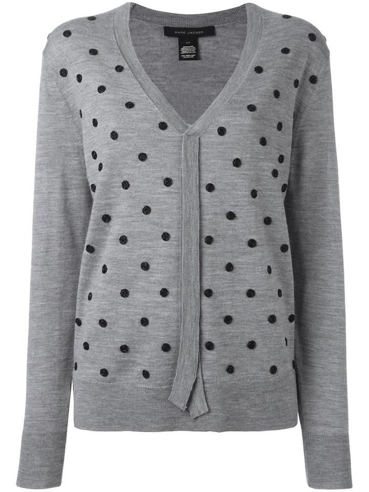 Marc Jacobs Embroidered V-neck Sweater, Women's, Size: Xs, Grey, Wool
