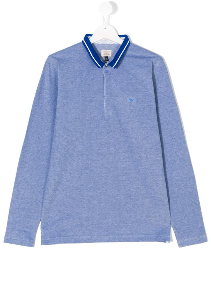 Armani Junior Logo Long Sleeve Polo Shirt - Blue