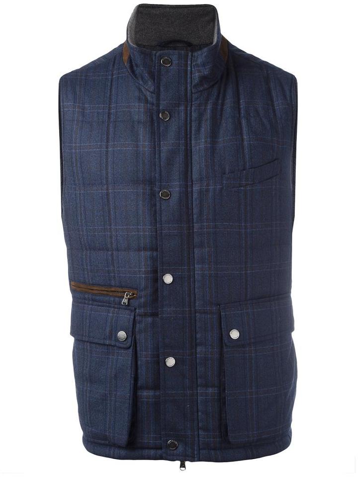 Hackett Plaid Hooded Vest, Men's, Size: Large, Blue, Nylon/wool/polyester