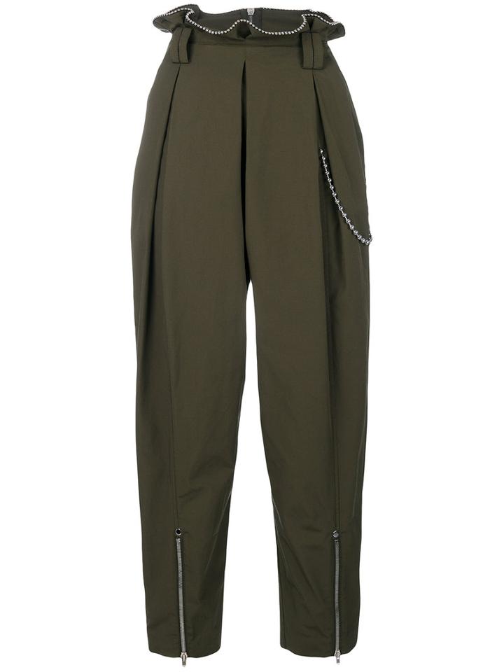Alexander Wang - Ball Chain Trim Trousers - Women - Polyester/cotton - 4, Green, Polyester/cotton