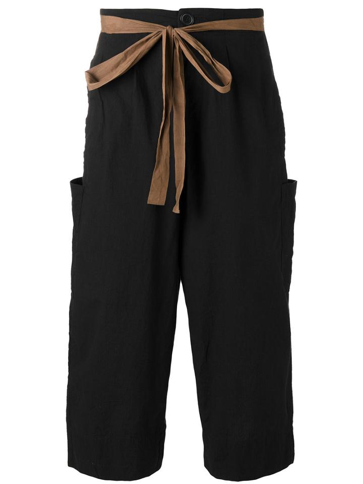 Ziggy Chen Drawstring Cropped Pants, Men's, Size: 48, Black, Cotton