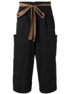 Ziggy Chen Drawstring Cropped Pants, Men's, Size: 48, Black, Cotton