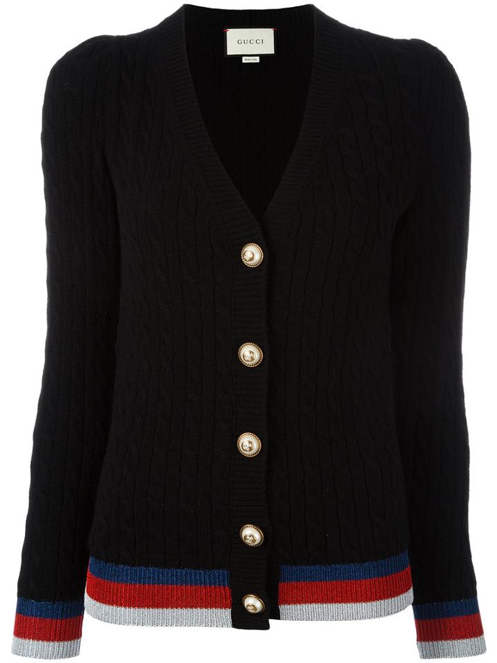 Gucci Sylvie Trim Cardigan, Women's, Size: Large, Black, Cashmere/viscose/metallic Fibre