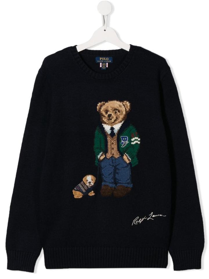 Ralph Lauren Kids Bear And Puppy Motif Jumper - Blue