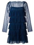 Twin-set Ruffled Lace Dress, Women's, Size: 42, Blue, Polyamide