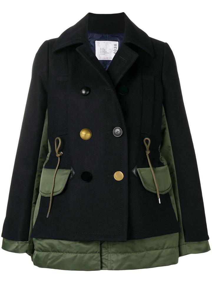 Sacai Double Breasted Hybrid Peacoat - Blue