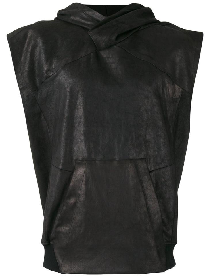 Julius Sleeveless Leather Hoodie, Men's, Size: Iii, Black, Leather/cotton