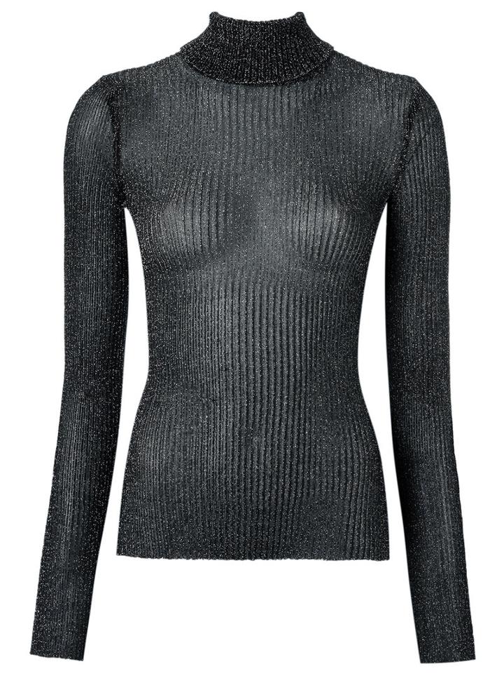 Gig - Sheer Ribbed Blouse - Women - Polyimide - P, Black, Polyimide