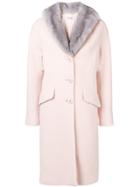 Miu Miu Mink Fur Collar Midi Coat - Pink & Purple