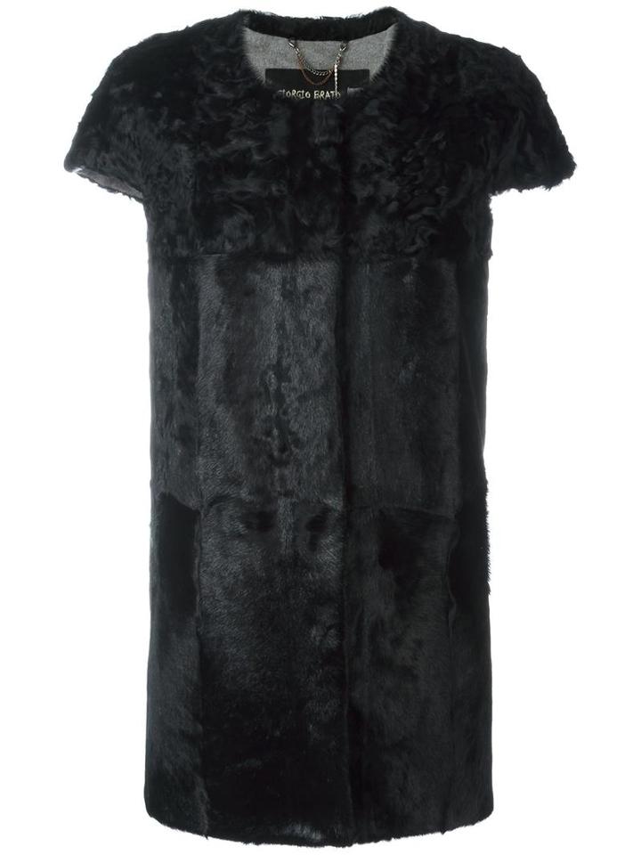 Giorgio Brato Short Sleeve Coat, Women's, Size: 40, Black, Polyamide/wool/lamb Fur