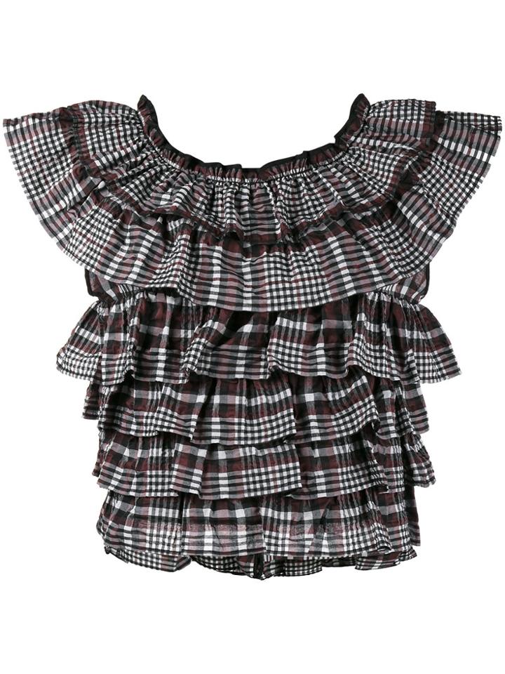 Ganni Charron Ruffle Check Blouse - Brown
