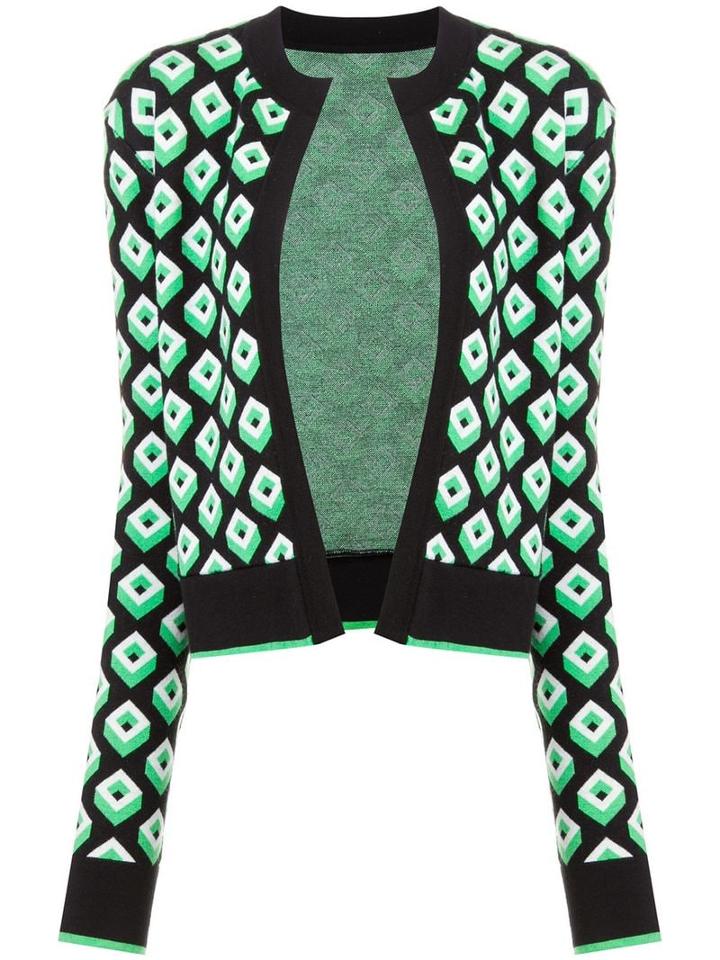 Diane Von Furstenberg Geometric Open Front Cardigan - Green