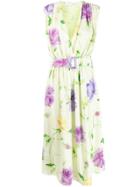 Off-white Belted Floral Dress - Green