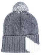 Moncler Gamme Bleu Ribbed Pompom Beanie, Men's, Grey, Virgin Wool