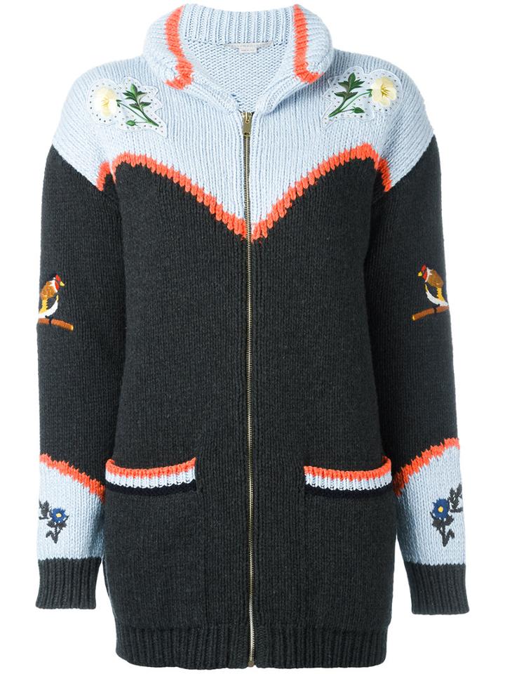 Embroidered Nature Chunky Cardigan - Women - Cotton/virgin Wool - 36, Black, Cotton/virgin Wool, Stella Mccartney