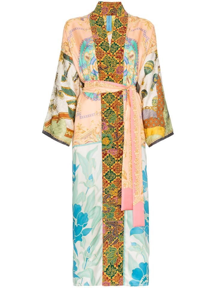 Rianna + Nina Long Printed Silk Kimono Robe - Multicolour