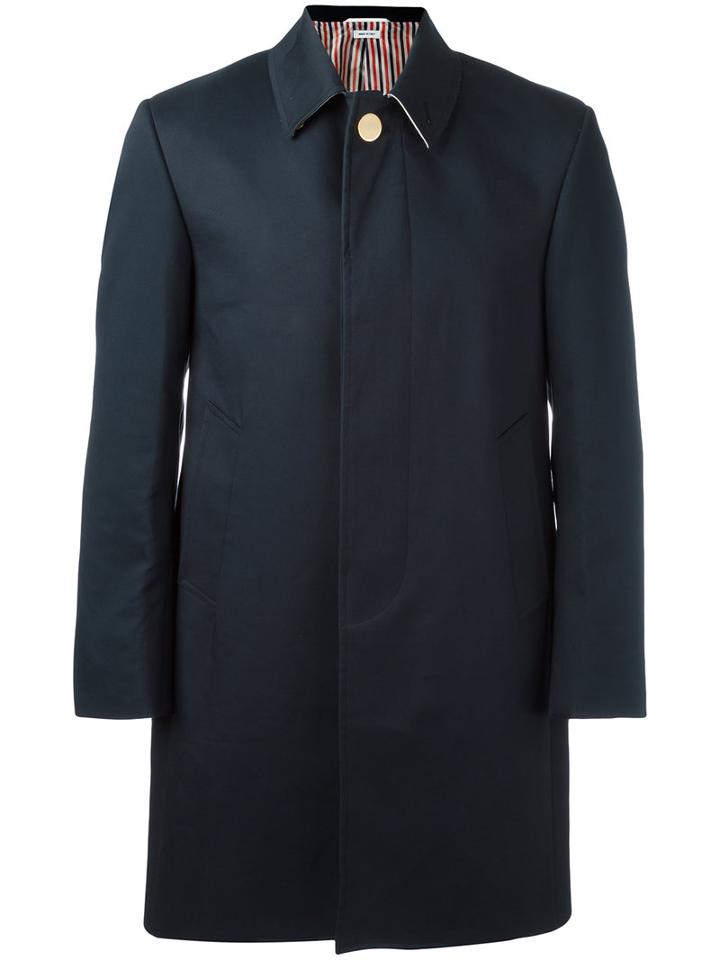 Thom Browne Classic Midi Coat, Size: 2, Blue, Cotton/cupro