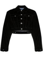 Mugler Velvet Cropped Denim Jacket - Black