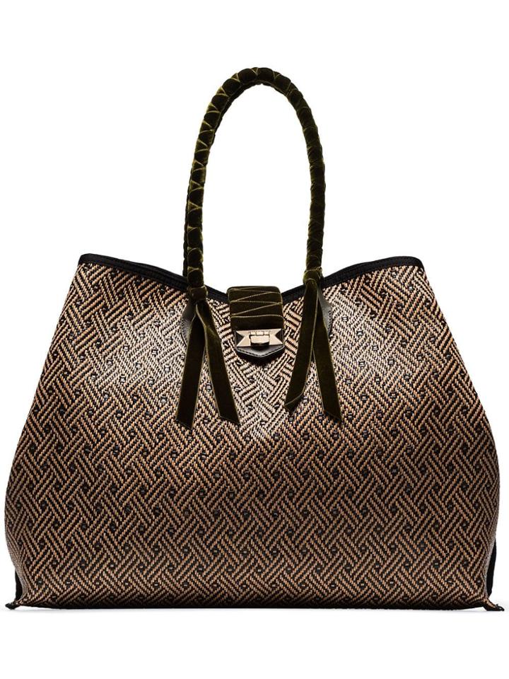 Jimmy Choo Beige And Black Marianne Large Raffia And Velvet Tote Bag -