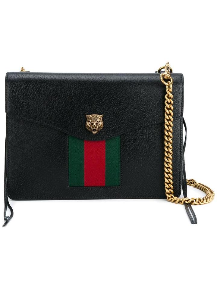 Gucci 'animalier' Web Shoulder Bag, Women's, Black, Leather/cotton/metal