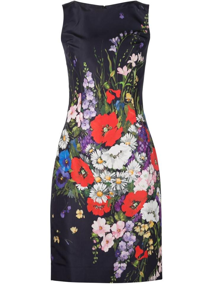 Oscar De La Renta Floral Bouquet Print Dress