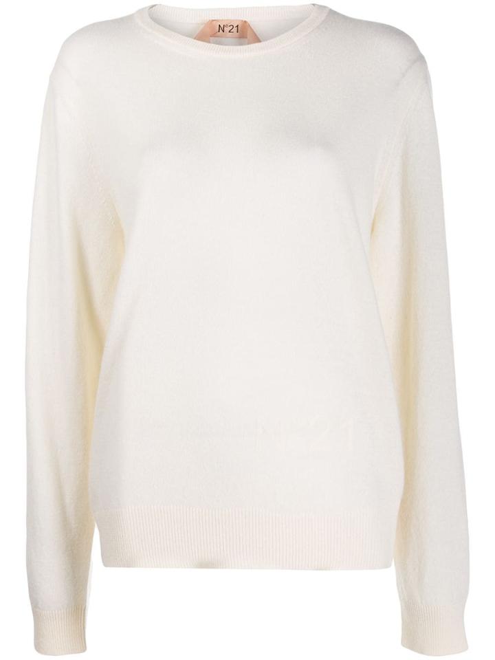 Nº21 Embossed Logo Oversized Jumper - White