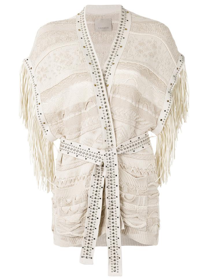 Laneus Fringed Knit Wrap Cardigan, Women's, Size: 42, Nude/neutrals, Cotton/viscose/polyamide/polyurethane
